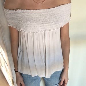 off the shoulder white flowy shirt